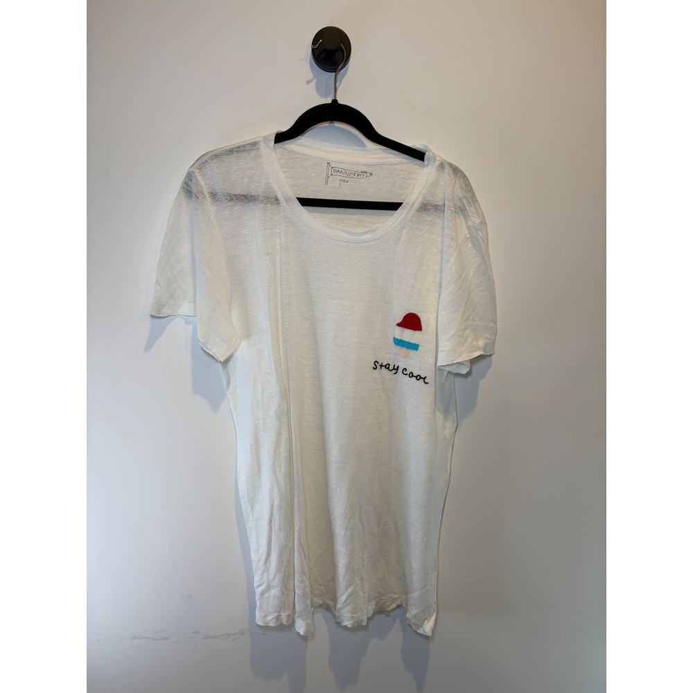 Banner Day Womens Stay Cool Popsicle Embroidered Linen T-Shirt White Large